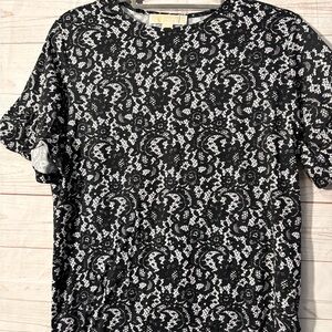 Michael Kors Black and White Floral Lace Tee
